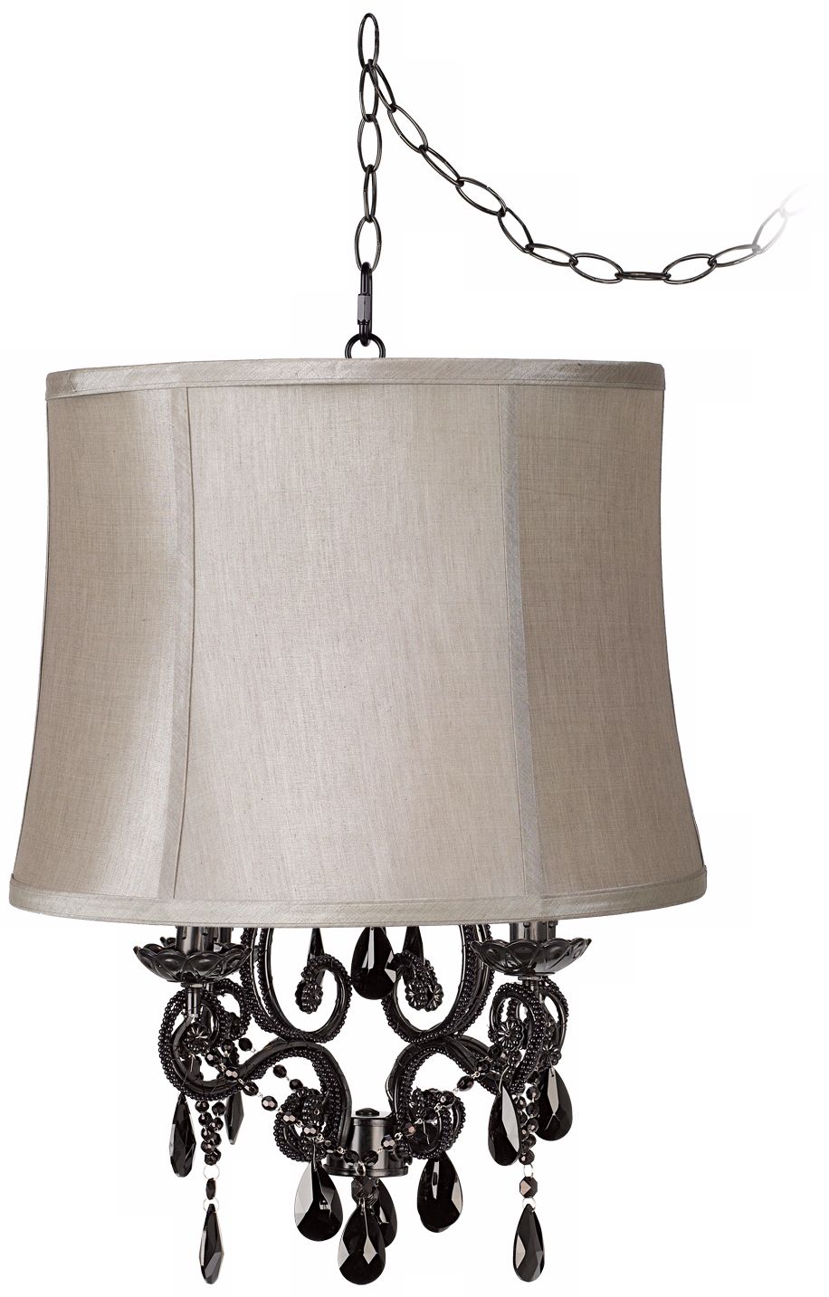 Black Glass Designer Taupe Shade Plug-In Chandelier