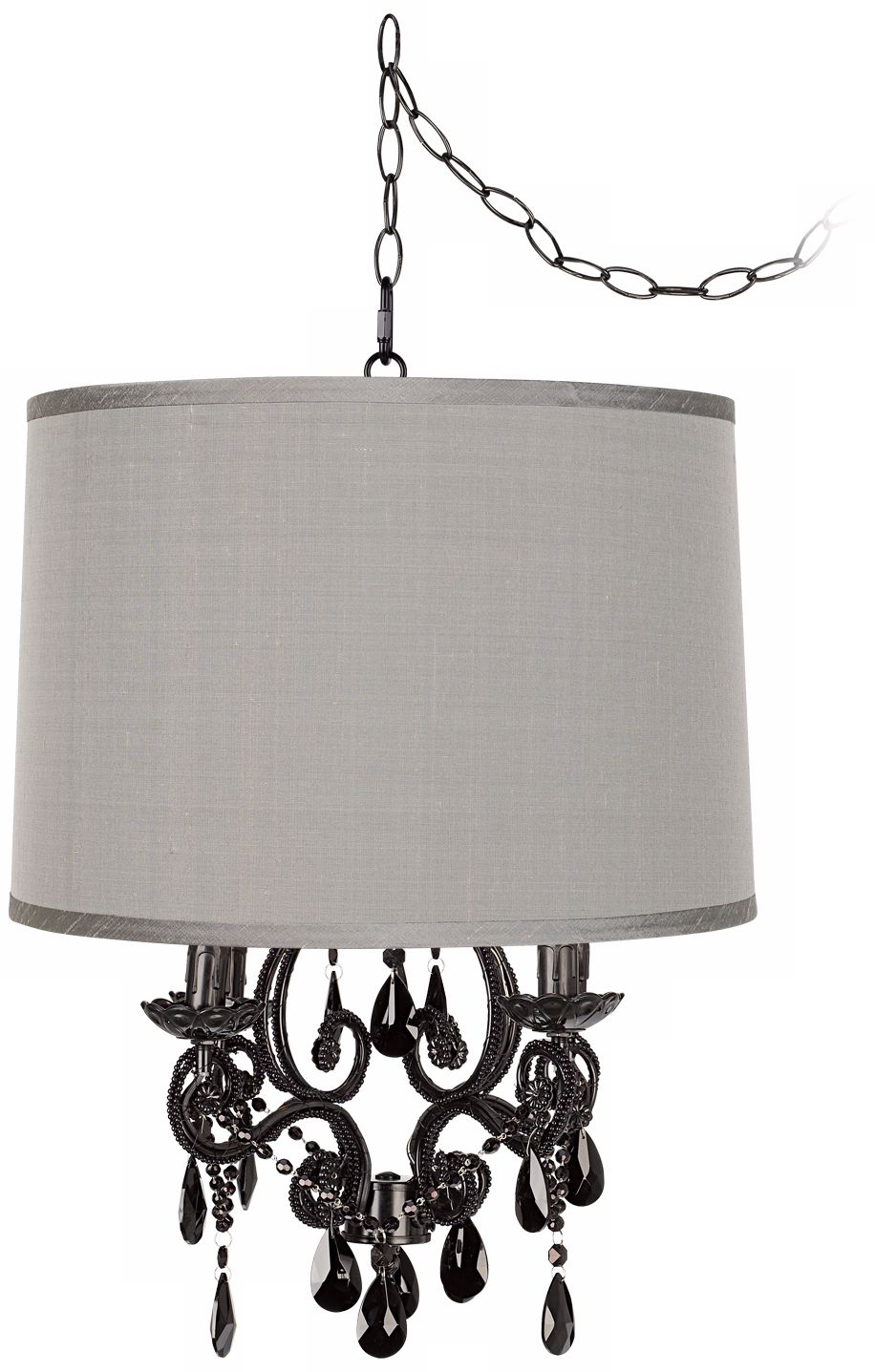 Black Glass Designer Grey Shade Plug-In Chandelier