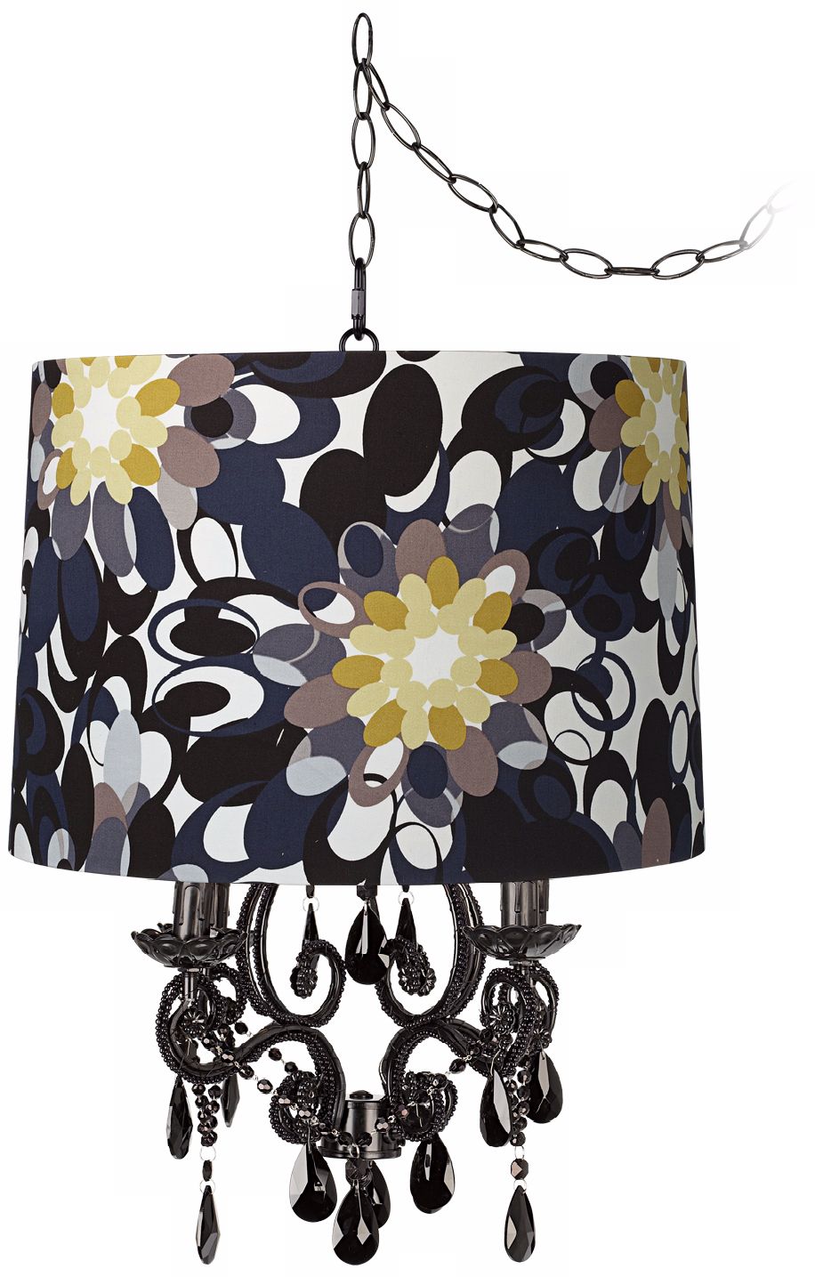 Black Glass Abstract Designer Shade Plug-In Chandelier