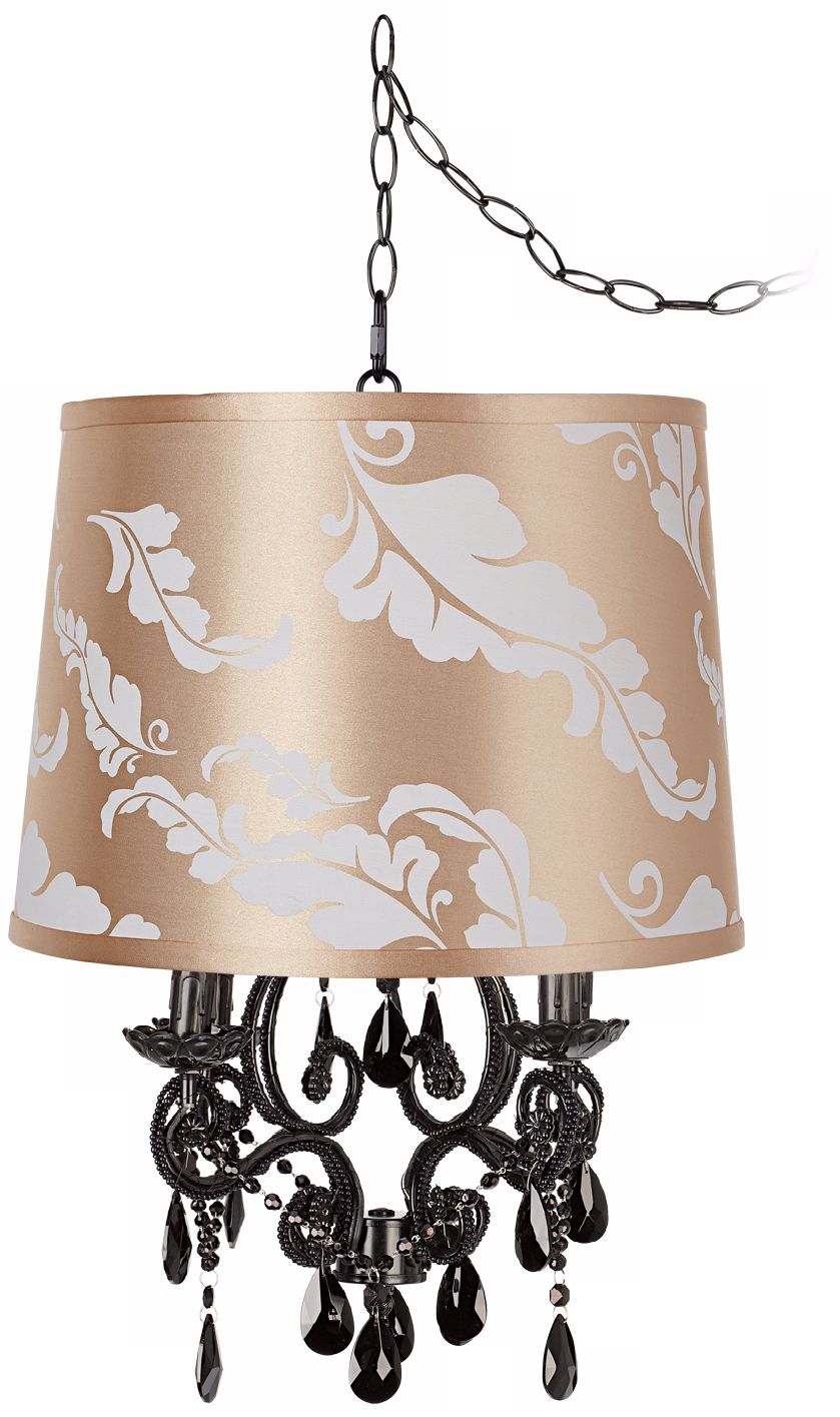 Black Glass Plug-in Swag Style 4-Light Chandelier
