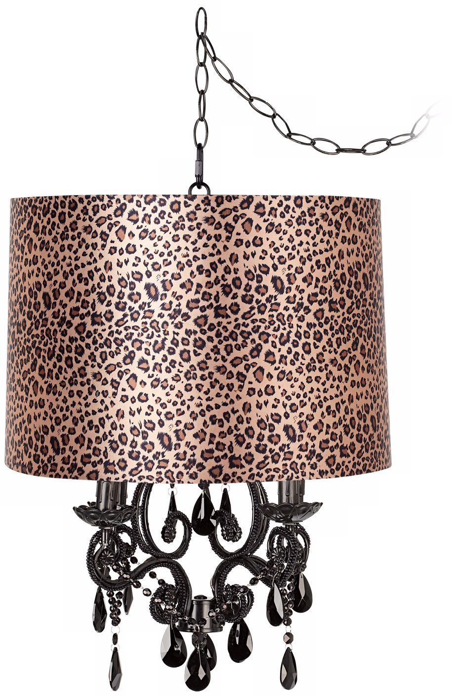 Black Glass Designer Leopard Shade Plug-In Chandelier