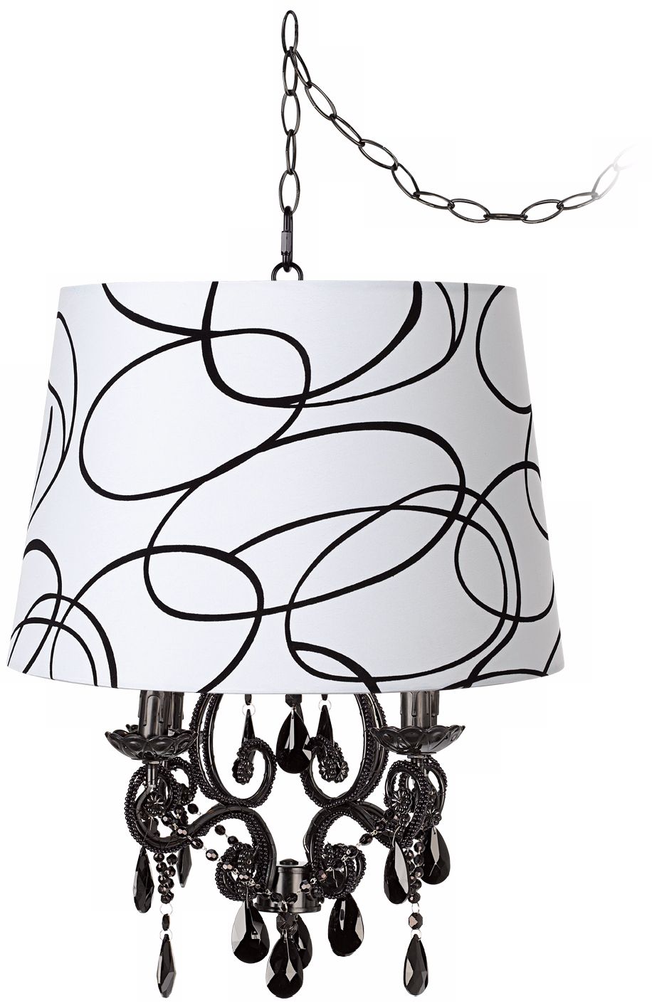 Black Glass Squiggle Designer Shade Plug-In Chandelier
