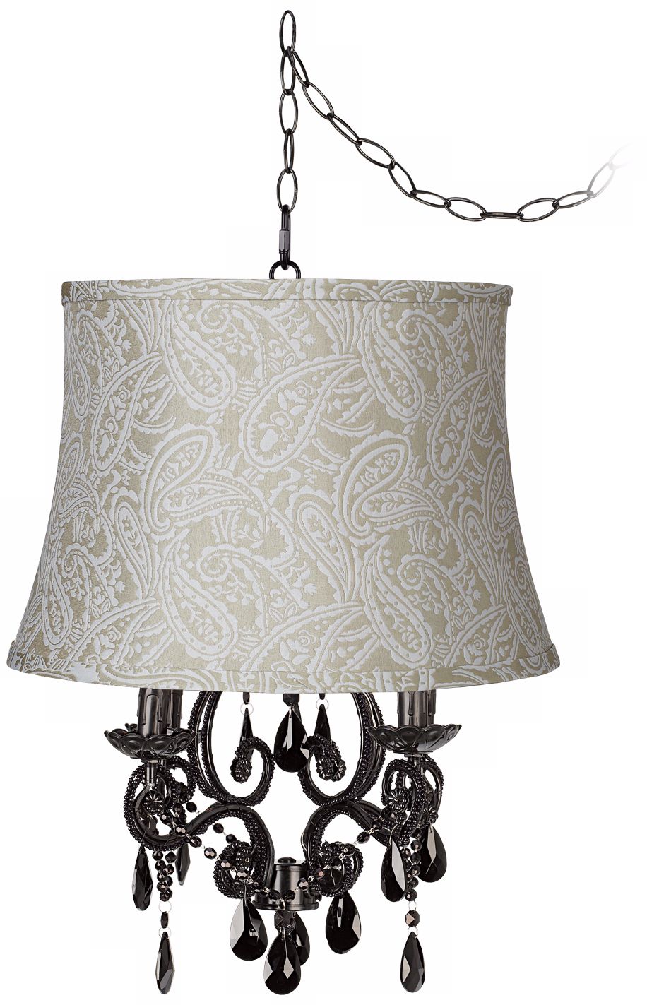 Black Glass Paisley Designer Shade Plug-In Chandelier