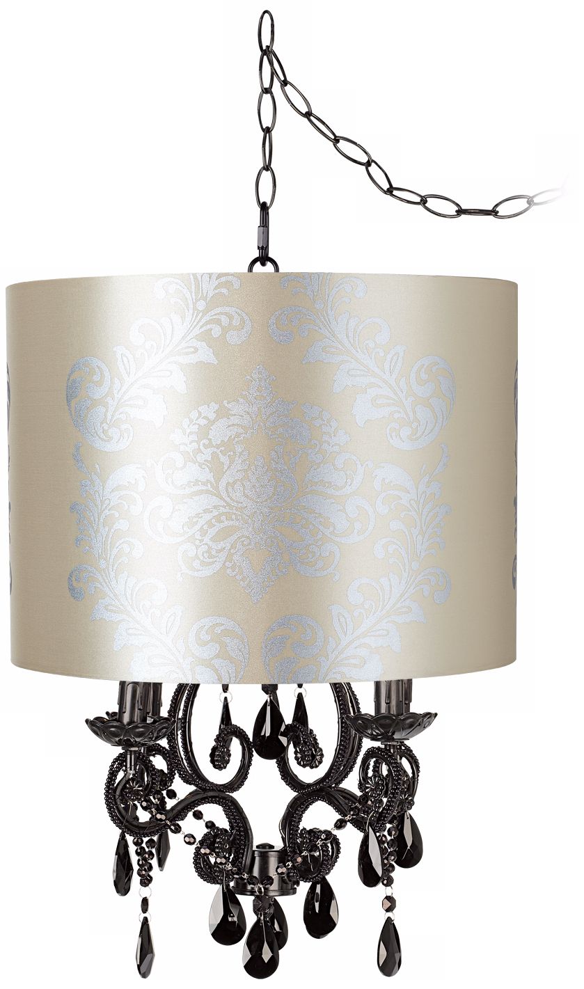 Black Glass Graphic Designer Shade Plug-In Chandelier
