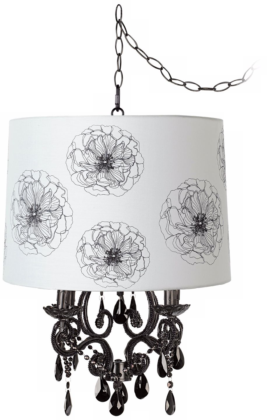 Black Glass Designer Flower Shade Swag Chandelier