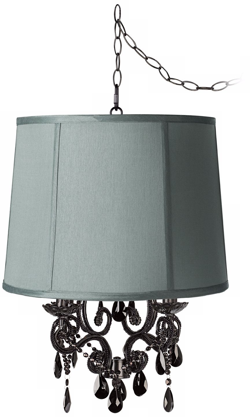 Black Glass Designer Spa Blue Shade Plug-In Chandelier