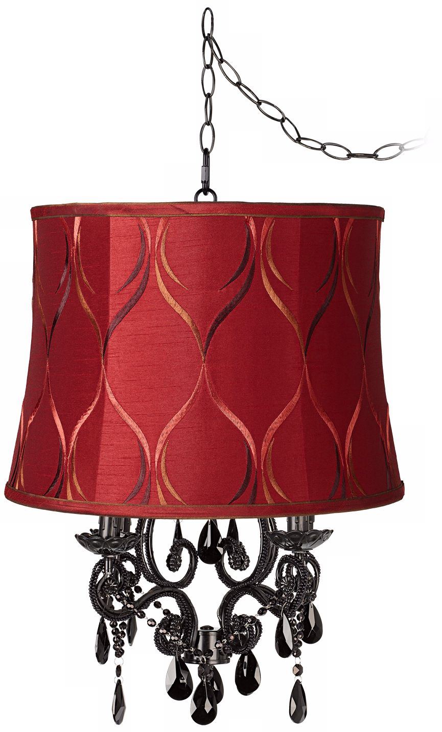 Black Glass Designer Merlot Shade Plug-In Chandelier