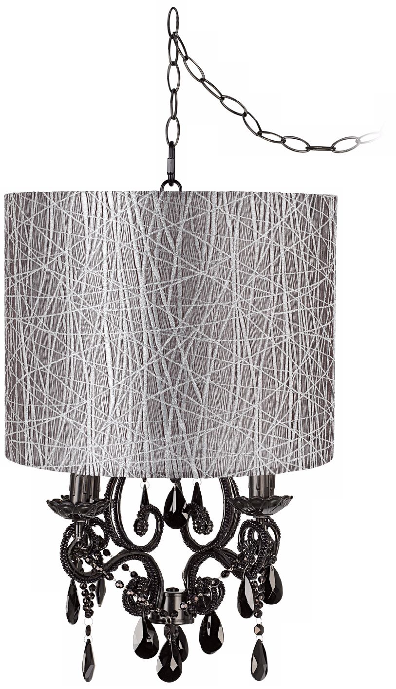 Black Glass Designer Silver Shade Plug-In Chandelier