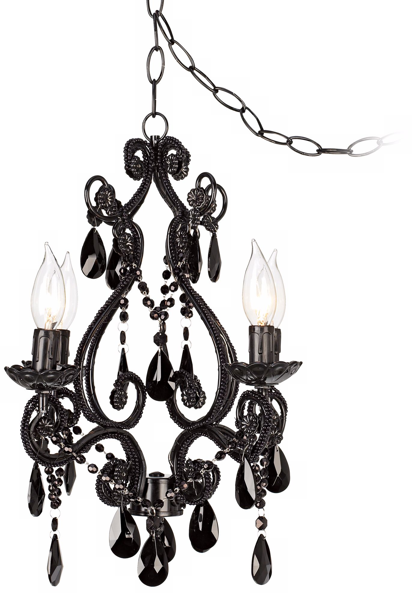 Black Glass Plug-in Swag Style 4-Light Chandelier