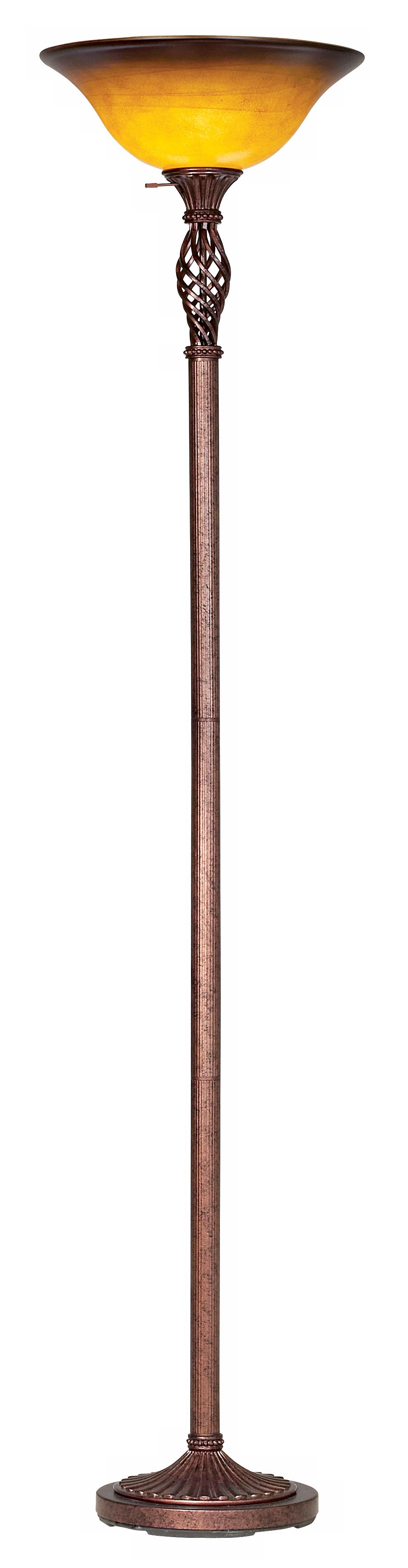 Twisted Cage Glass Shade Torchiere Floor Lamp