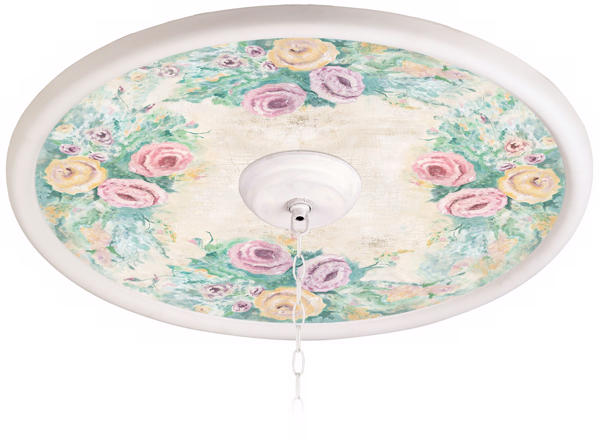 Garden Roses Giclee White 24" Wide 4" Opening Medallion