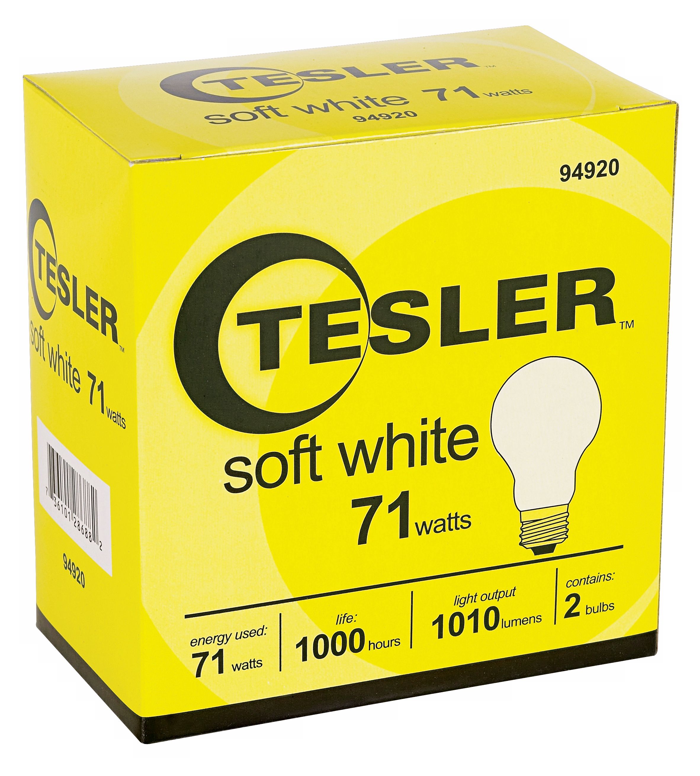 Tesler 71 Watt 2 Pack Soft White Long Life Light Bulbs 94920