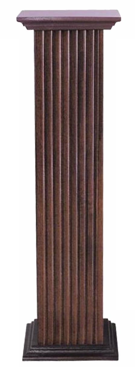Square Top Cherry Brown Fluted Pedestal Plant Stand