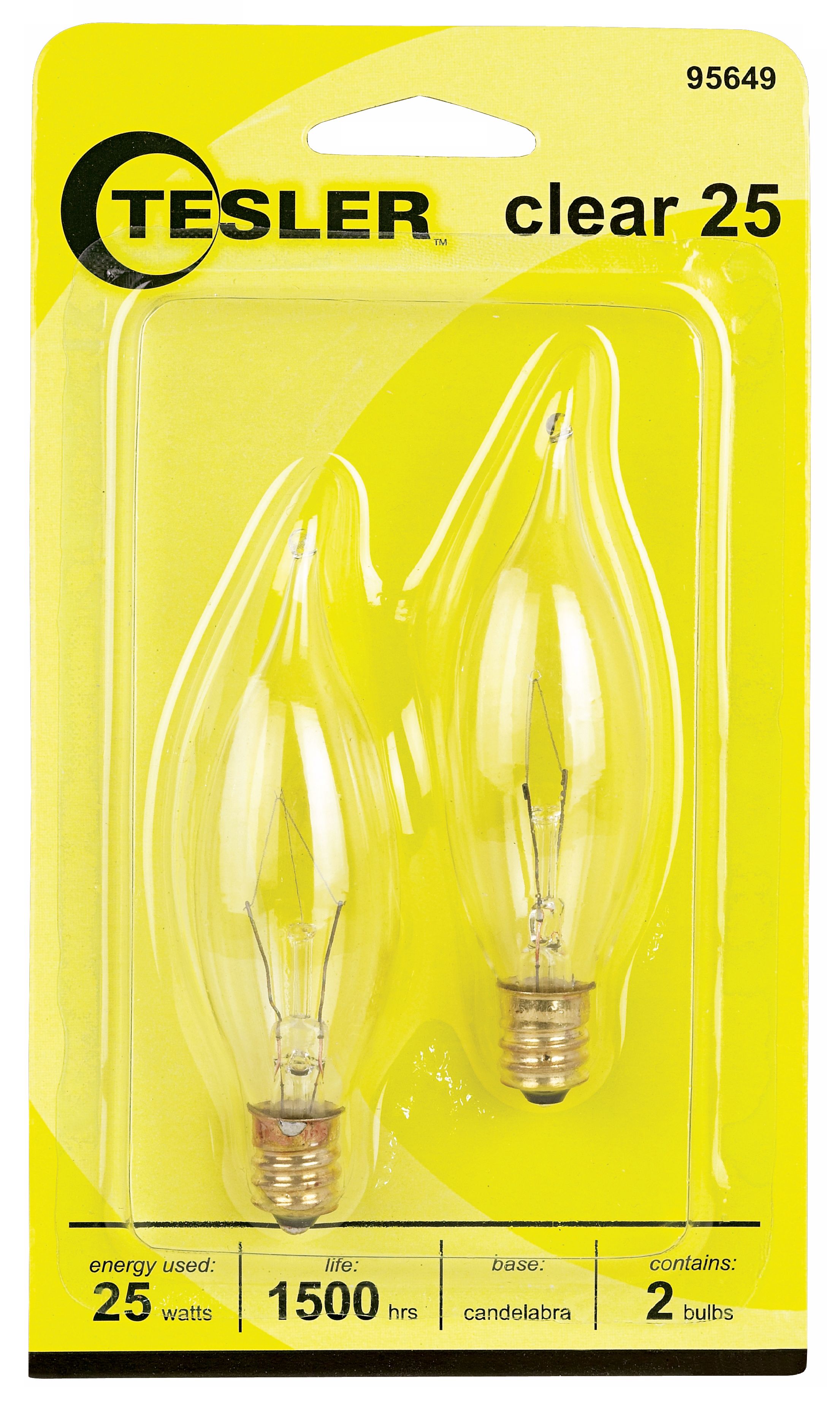 Tesler 25 Watt 2-Pack Bent Tip Candelabra Light Bulbs
