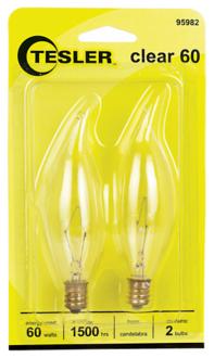 Tesler 60 Watt 2 Pack Bent Tip Candelabra Light Bulbs 95982