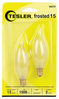 Tesler 15 Watt 2 Pack Frosted Bent Tip Candelabra Bulbs 96079