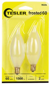 Tesler 60 Watt 2 Pack Frosted Bent Tip Candelabra Bulbs 96226