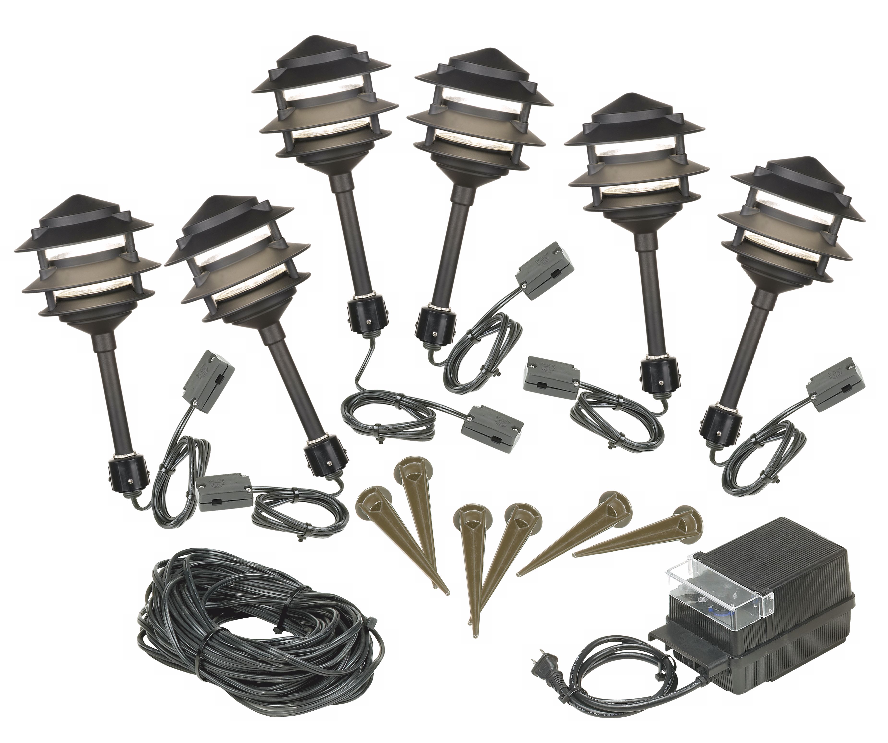 Six Light Pagoda Black Low Voltage Landscape Light Kit
