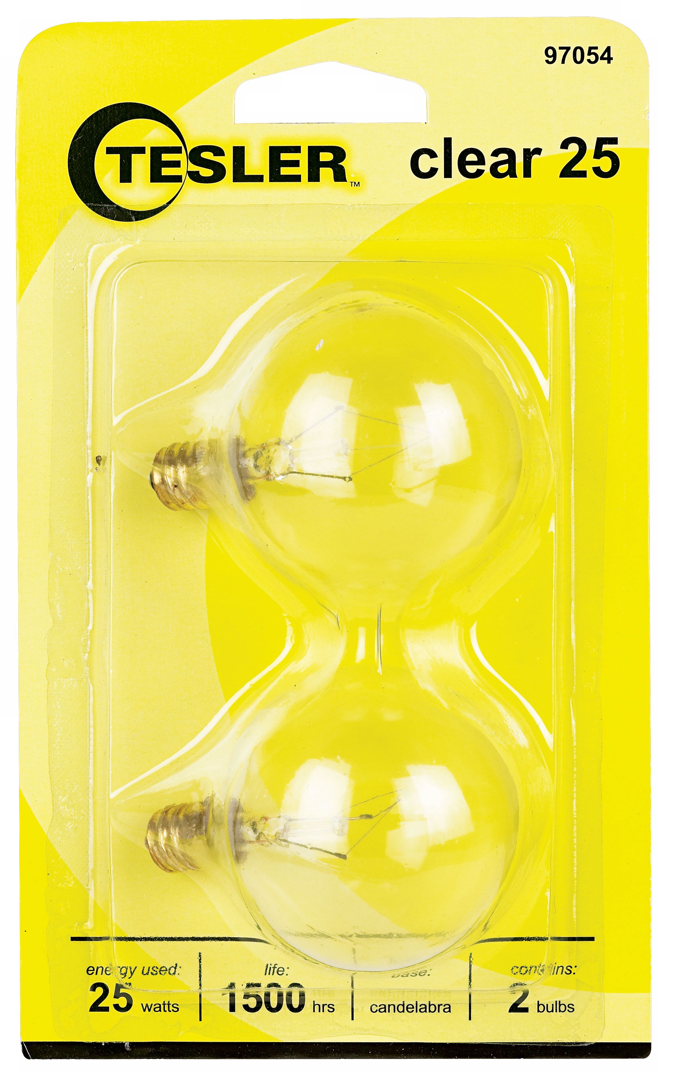 Tesler 25 Watt 2-Pack G16 1/2 Clear Candelabra Light Bulbs