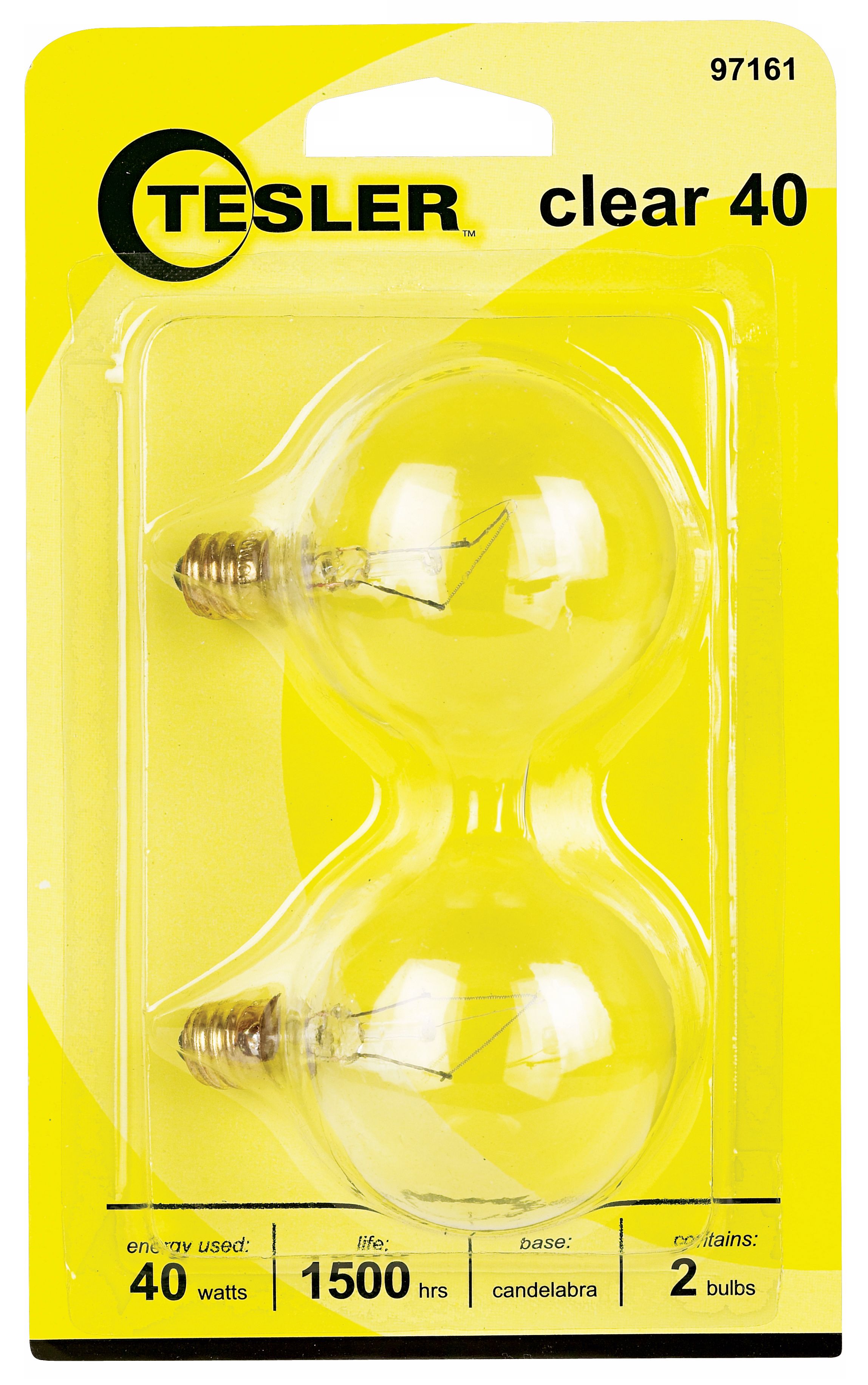 Tesler 40 Watt 2-Pack G16 1/2 Clear Candelabra Light Bulbs