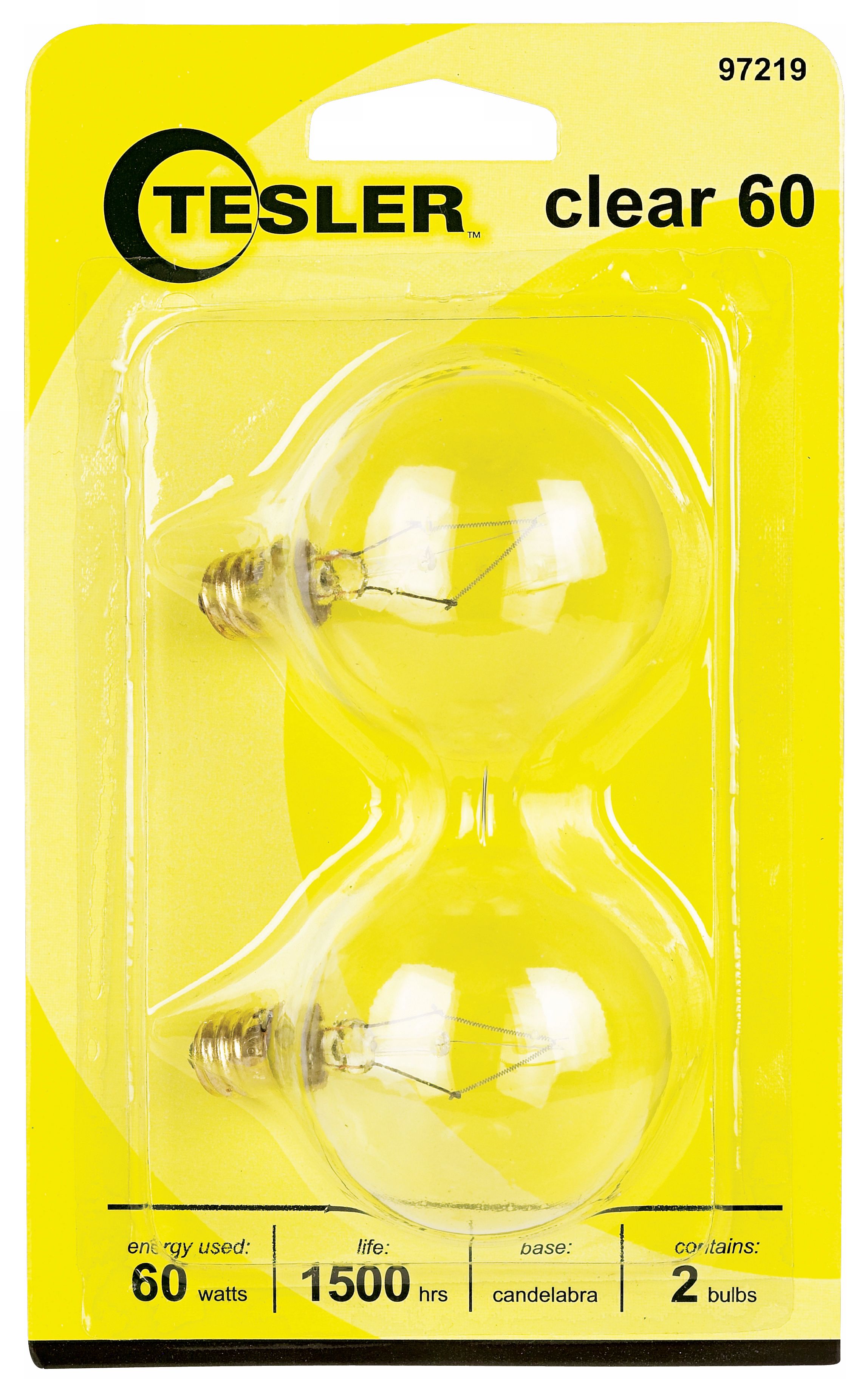 Tesler 60 Watt 2-Pack G16 1/2 Clear Candelabra Light Bulbs