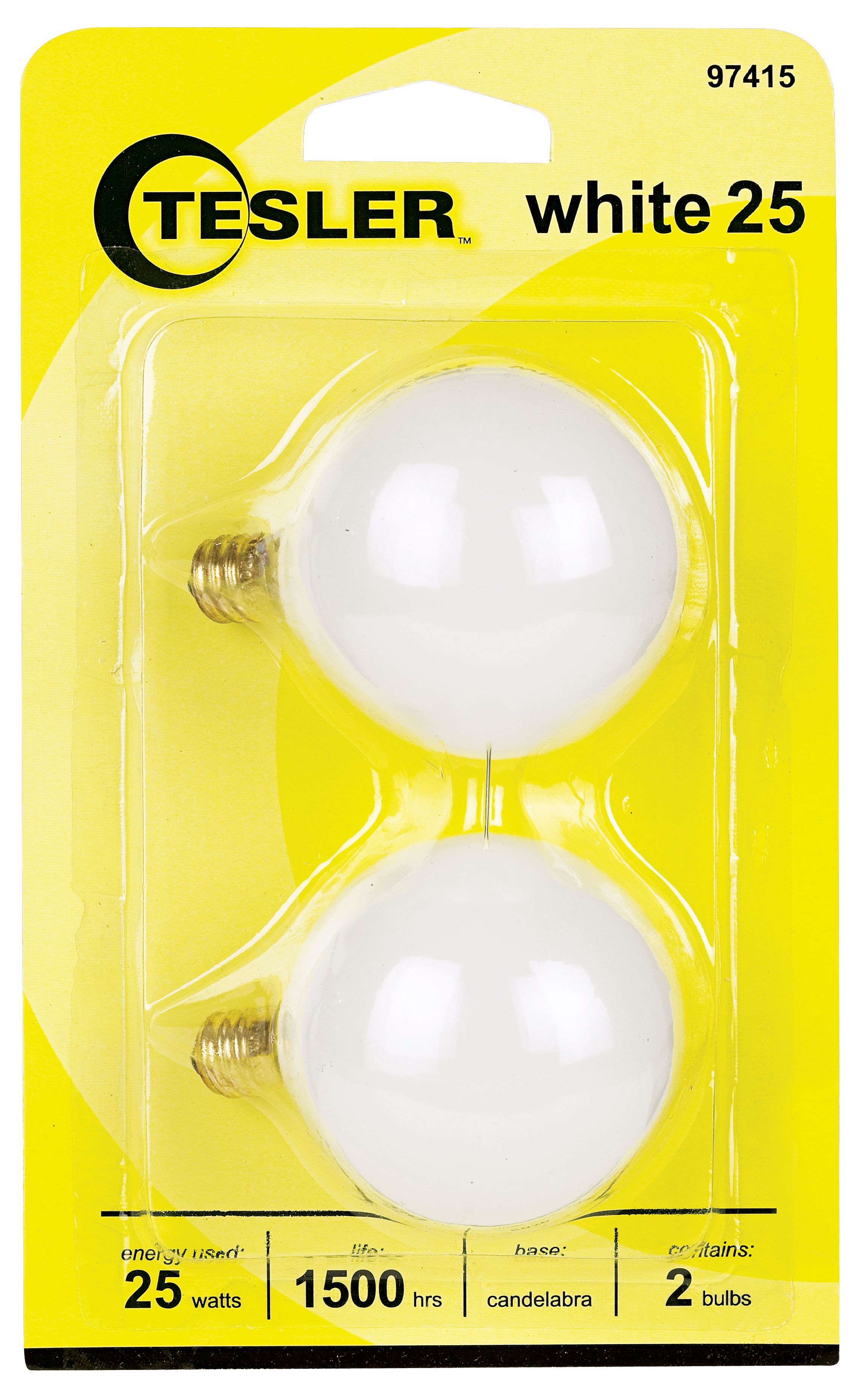 Tesler 25 Watt 2-Pack G16 1/2 White Candelabra Light Bulbs