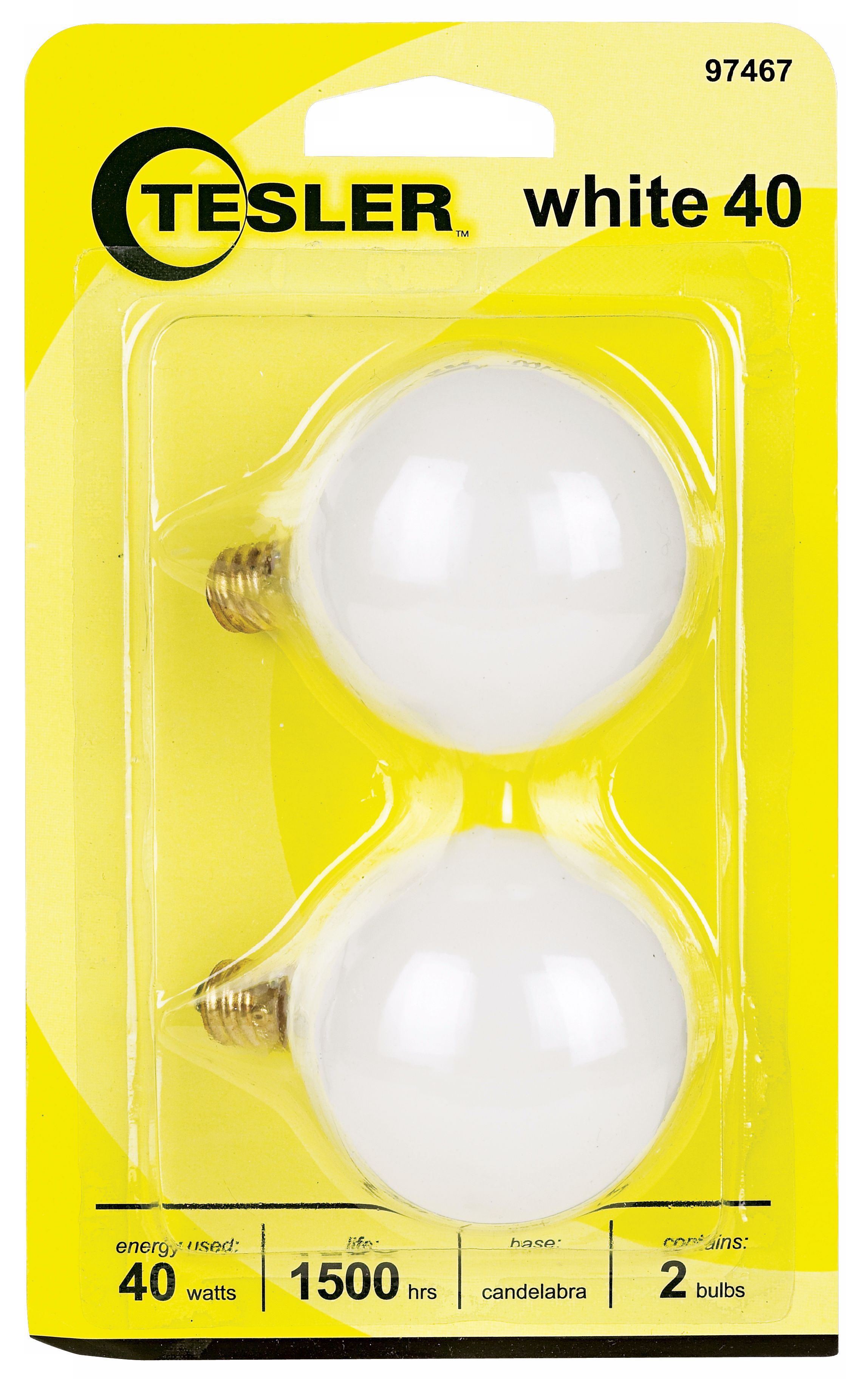 Tesler 40 Watt 2-Pack G16 1/2 White Candelabra Light Bulbs