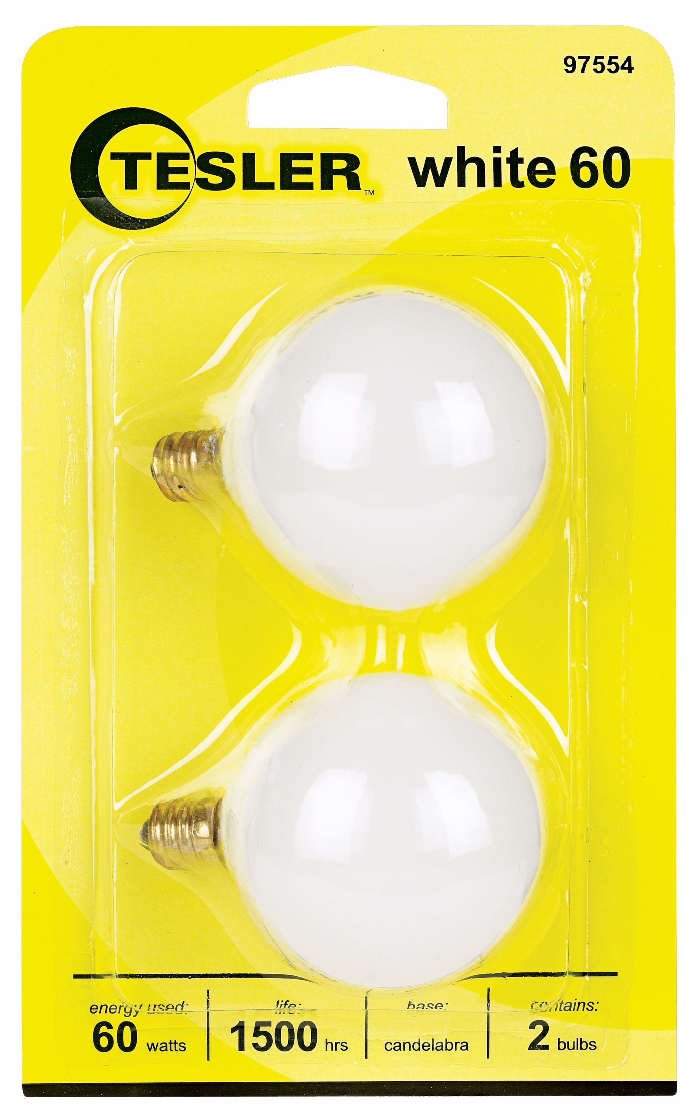 Tesler 60 Watt 2-Pack G16 1/2 White Candelabra Light Bulbs