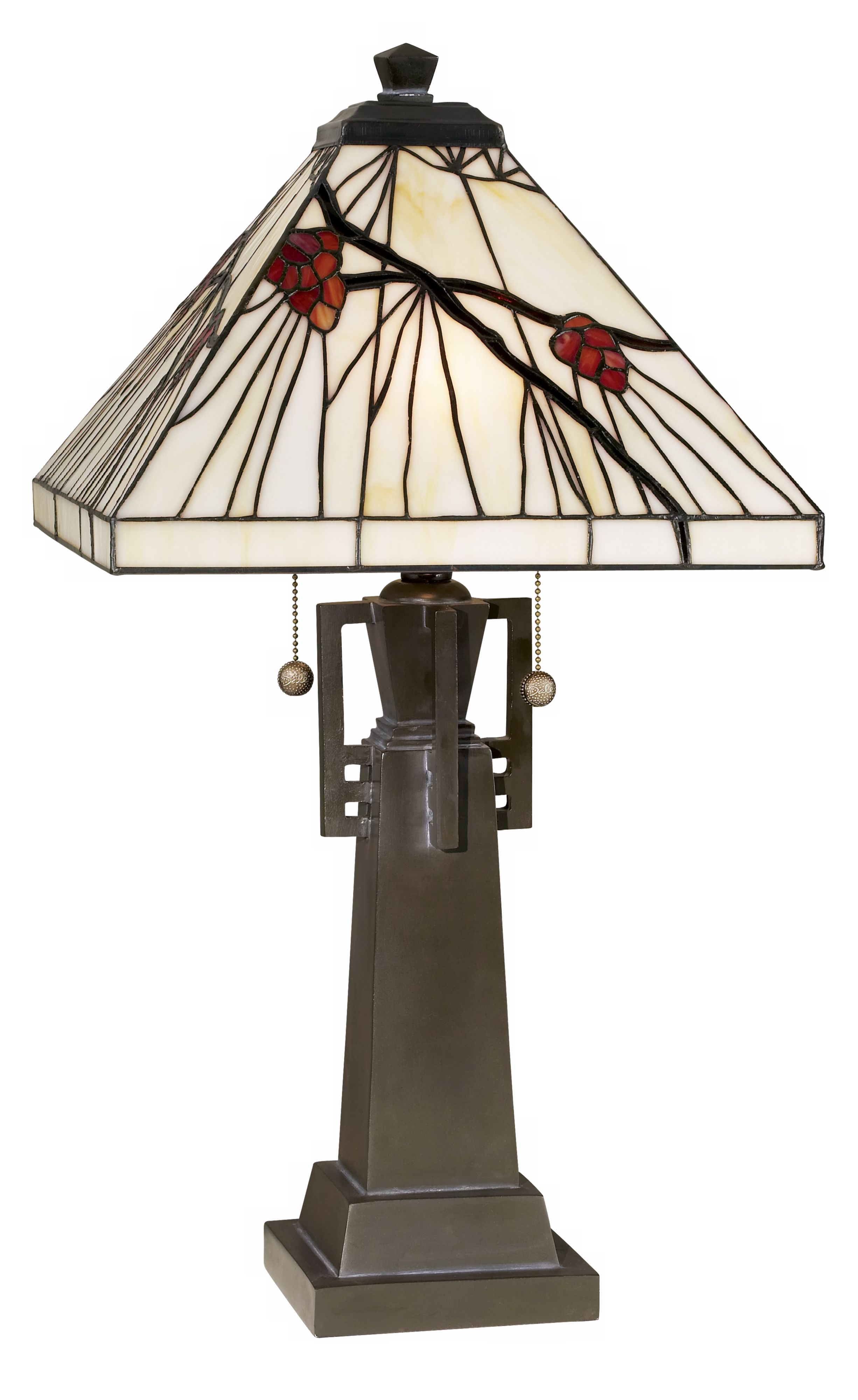 Dale Tiffany Pinecone Art Glass Mission Table Lamp