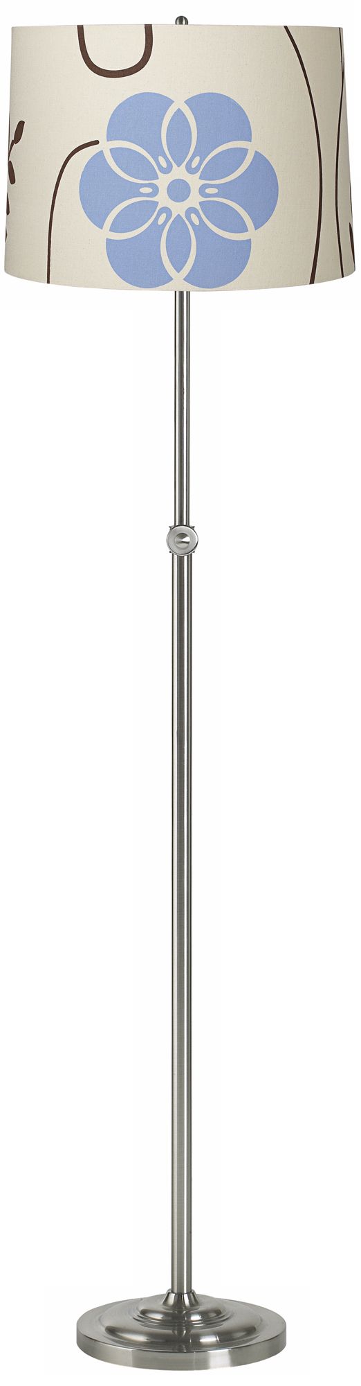 Blue Floral Brushed Steel Adjustable Floor Lamp