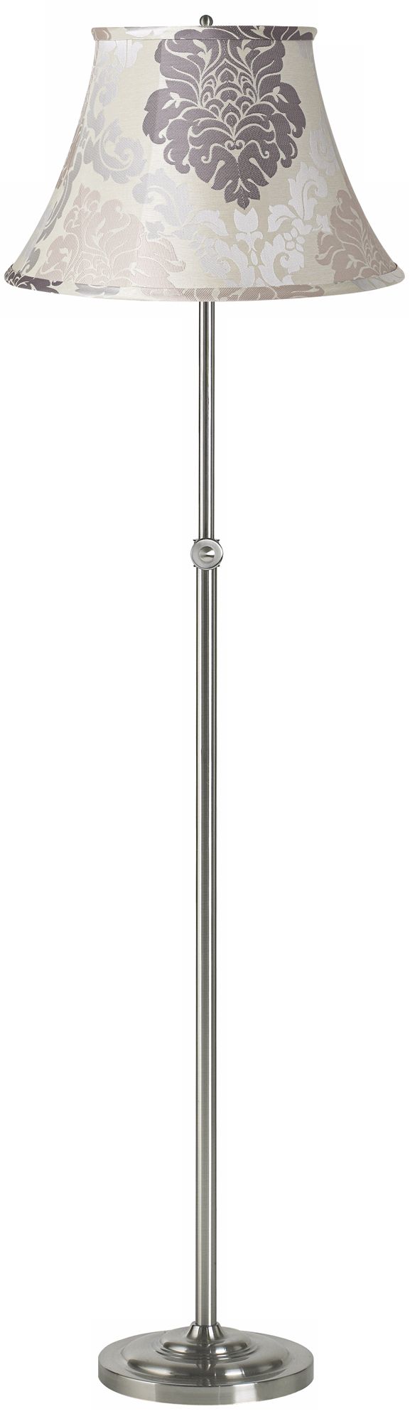Cream and Gray Floral Brushed Steel Adjustable Floor Lamp
