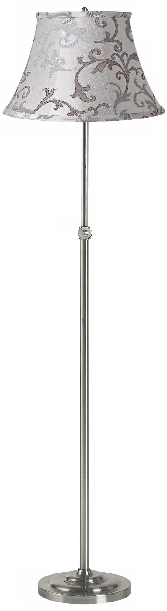 Gray Floral Scroll Brushed Steel Adjustable Floor Lamp
