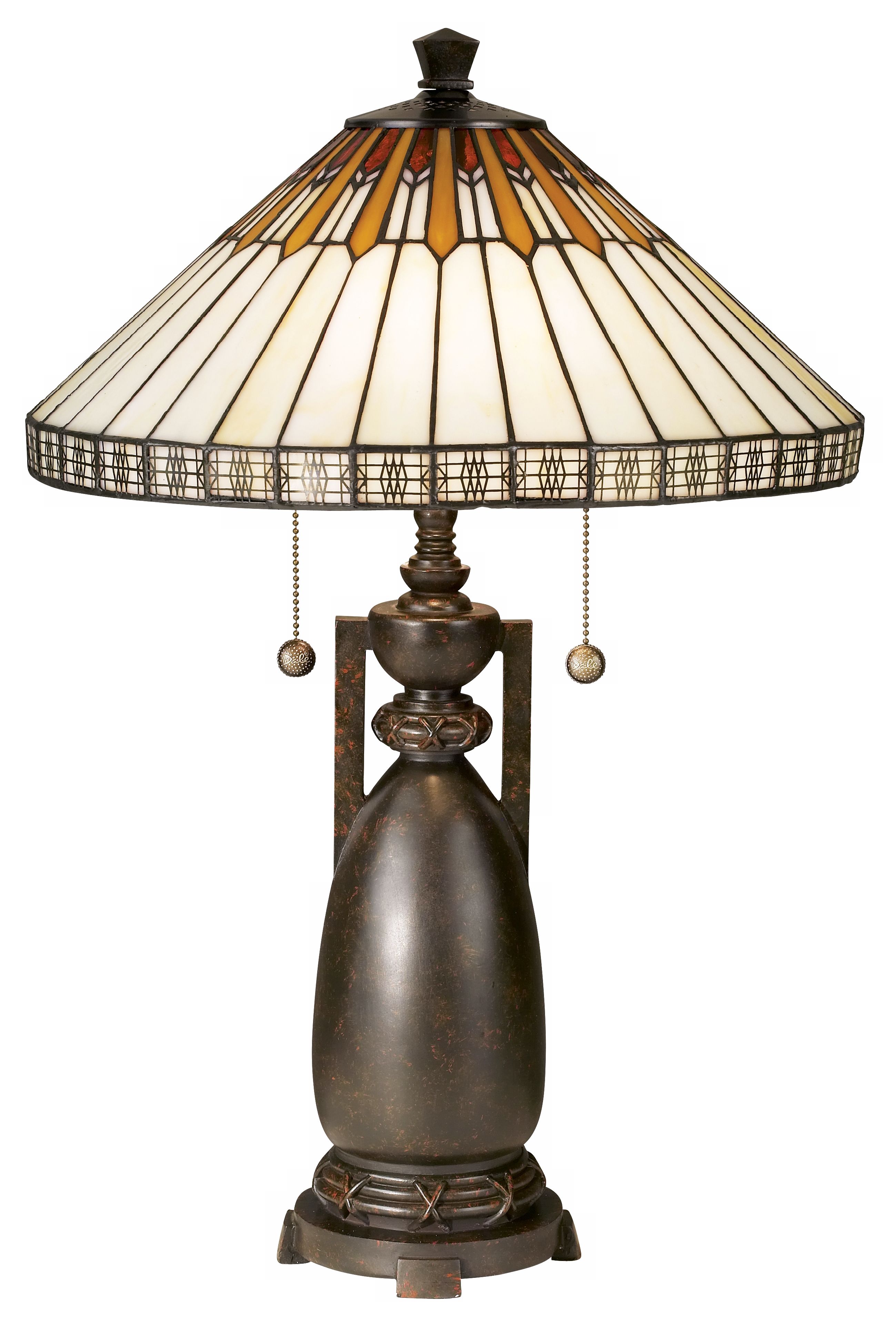 Dale Tiffany Feather And Diamond Art Glass Table Lamp