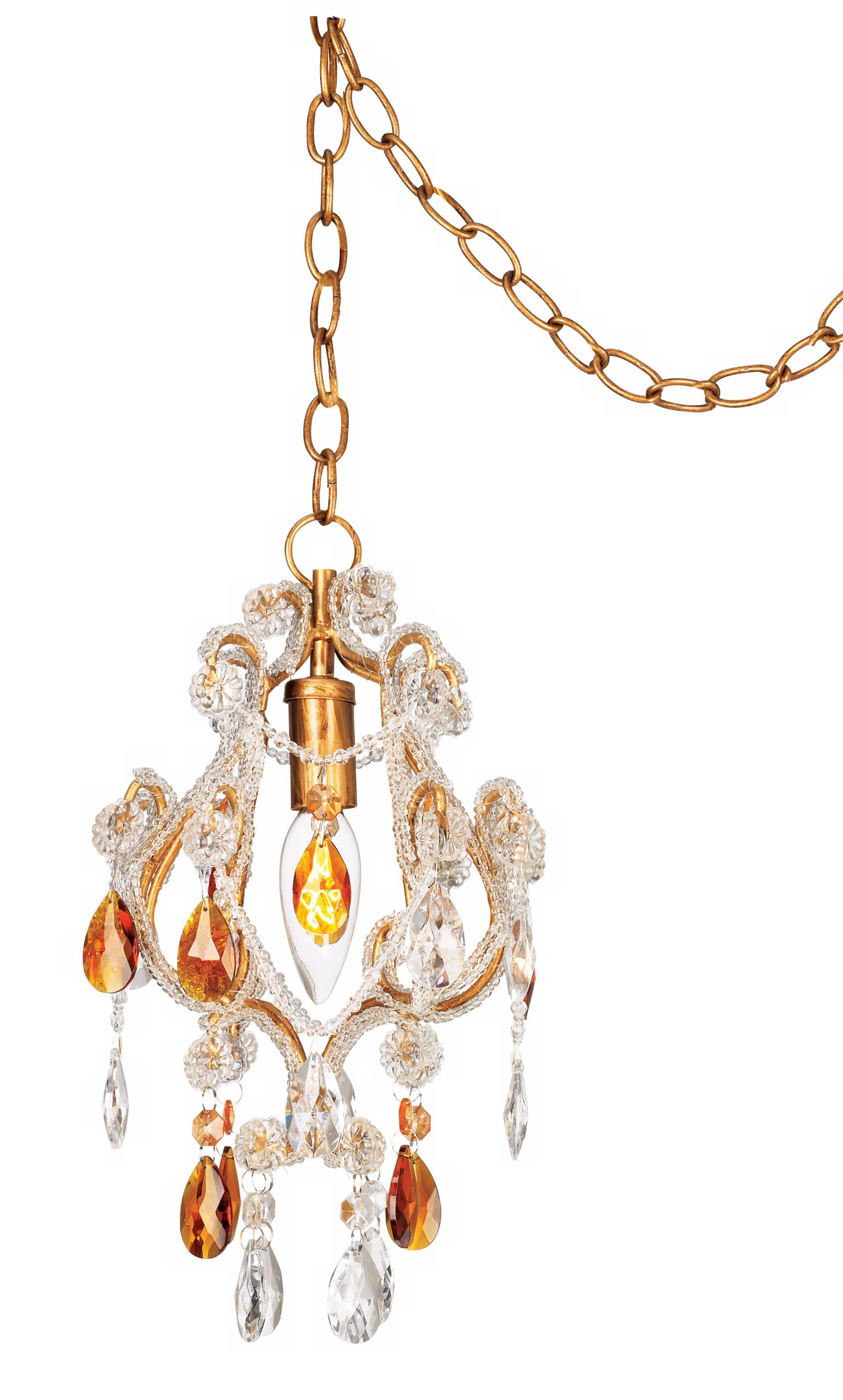 Amber and Clear Glass Swag Style Mini Chandelier