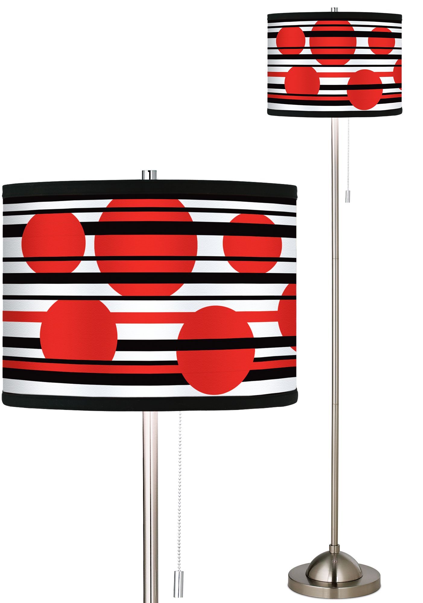 Red Balls Giclee Brushed Nickel Pull Chain Floor Lamp