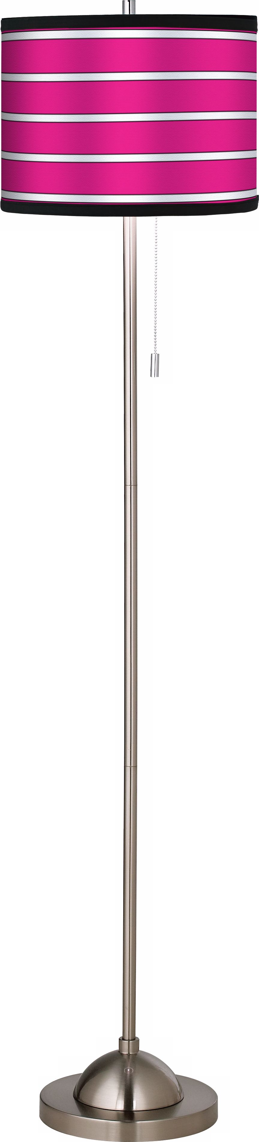 Giclee Bold Pink Stripe Brushed Nickel Pull Chain Floor Lamp