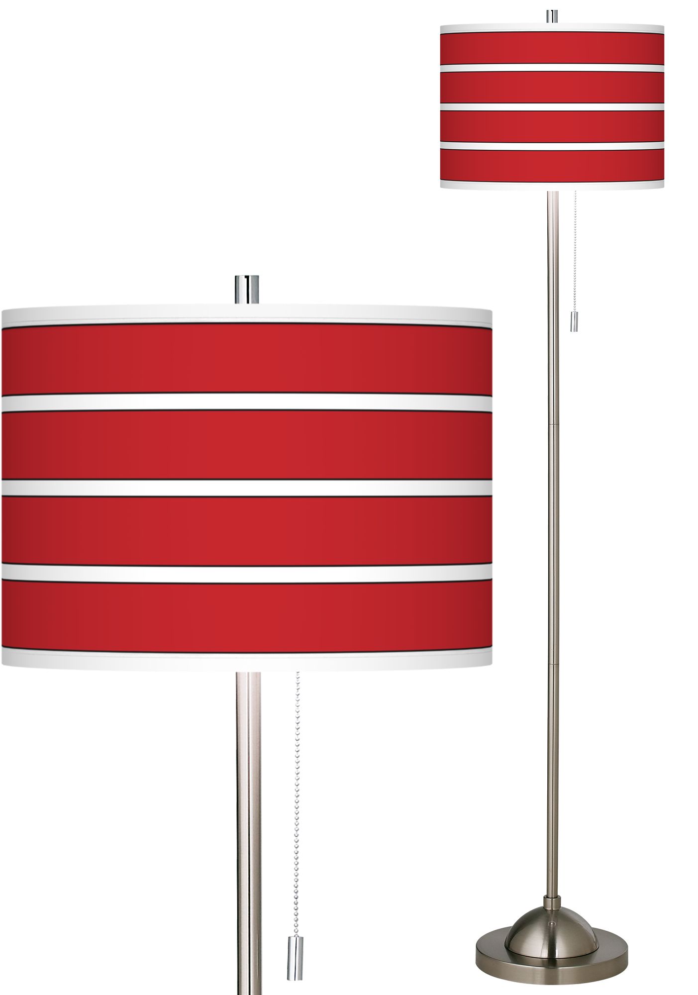 Giclee Bold Red Stripe Brushed Nickel Pull Chain Floor Lamp