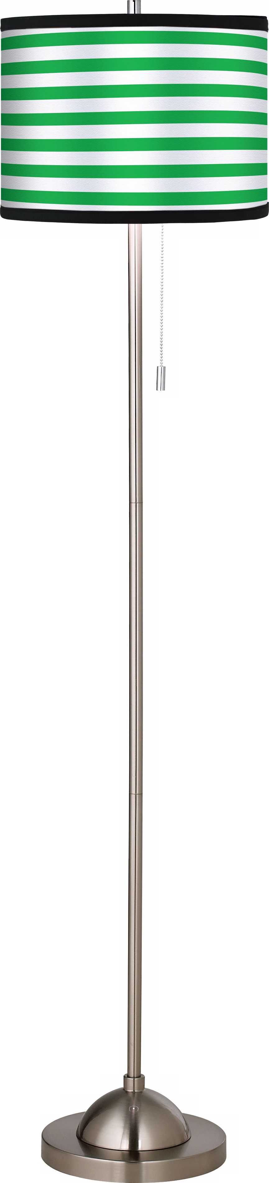 Giclee Green Stripe Brushed Nickel Pull Chain Floor Lamp