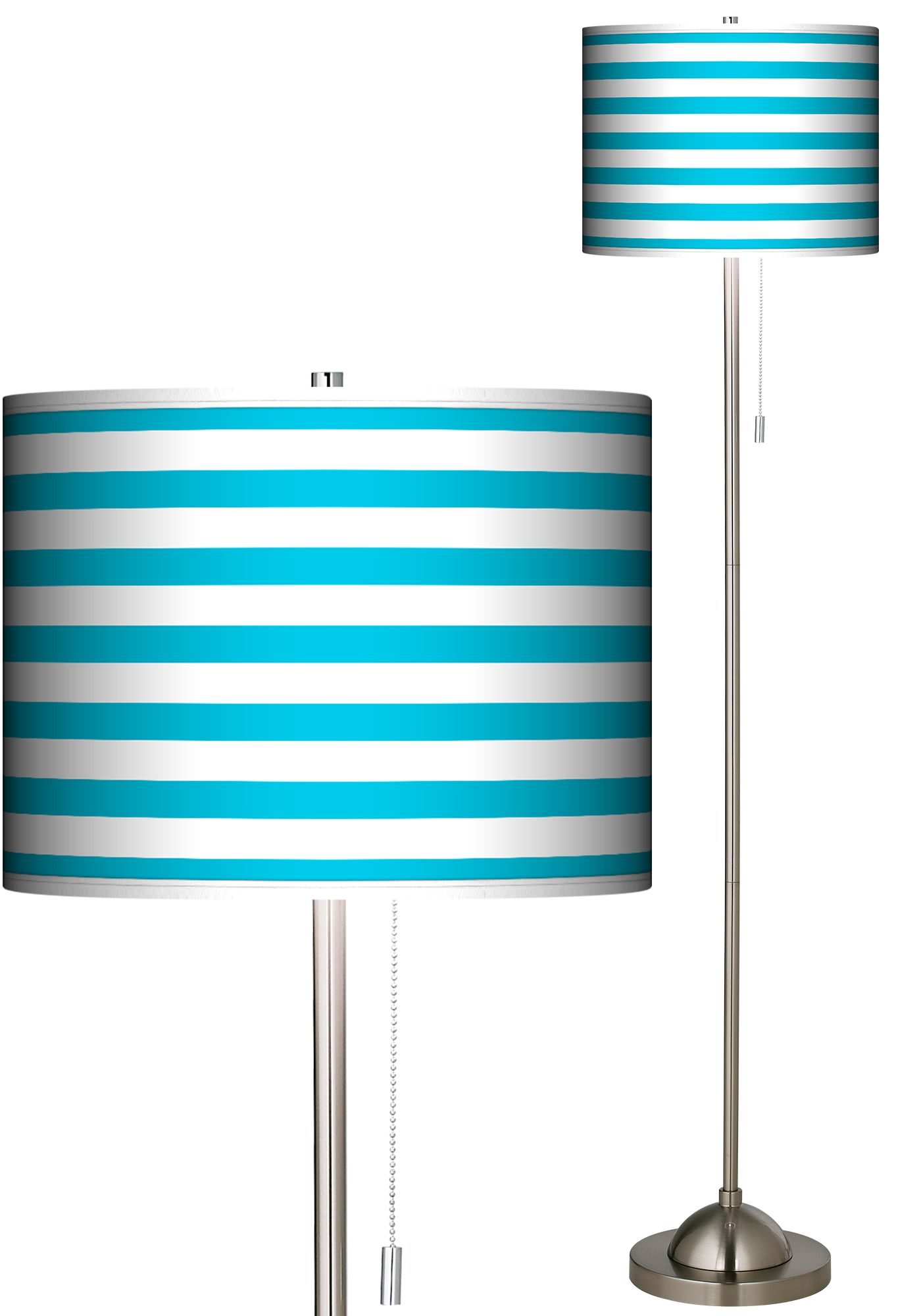 Giclee Aqua Horizontal Stripe Brush Nickel Pull Chain Floor Lamp