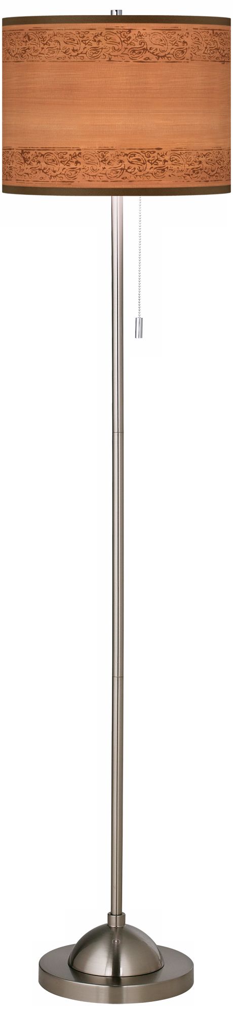 Paisley Trim Giclee Shade Brushed Nickel Contemporary Floor Lamp