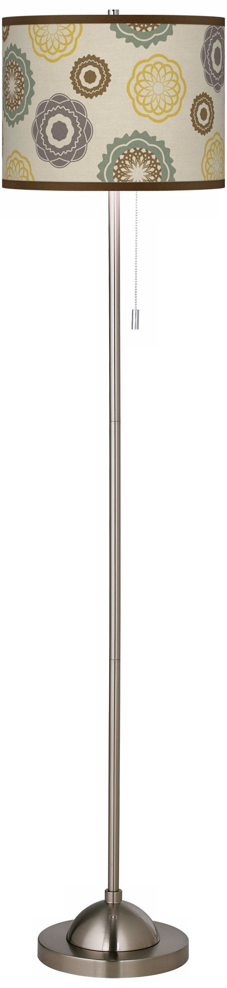 Ornamental Linen Shade Brushed Nickel Floor Lamp
