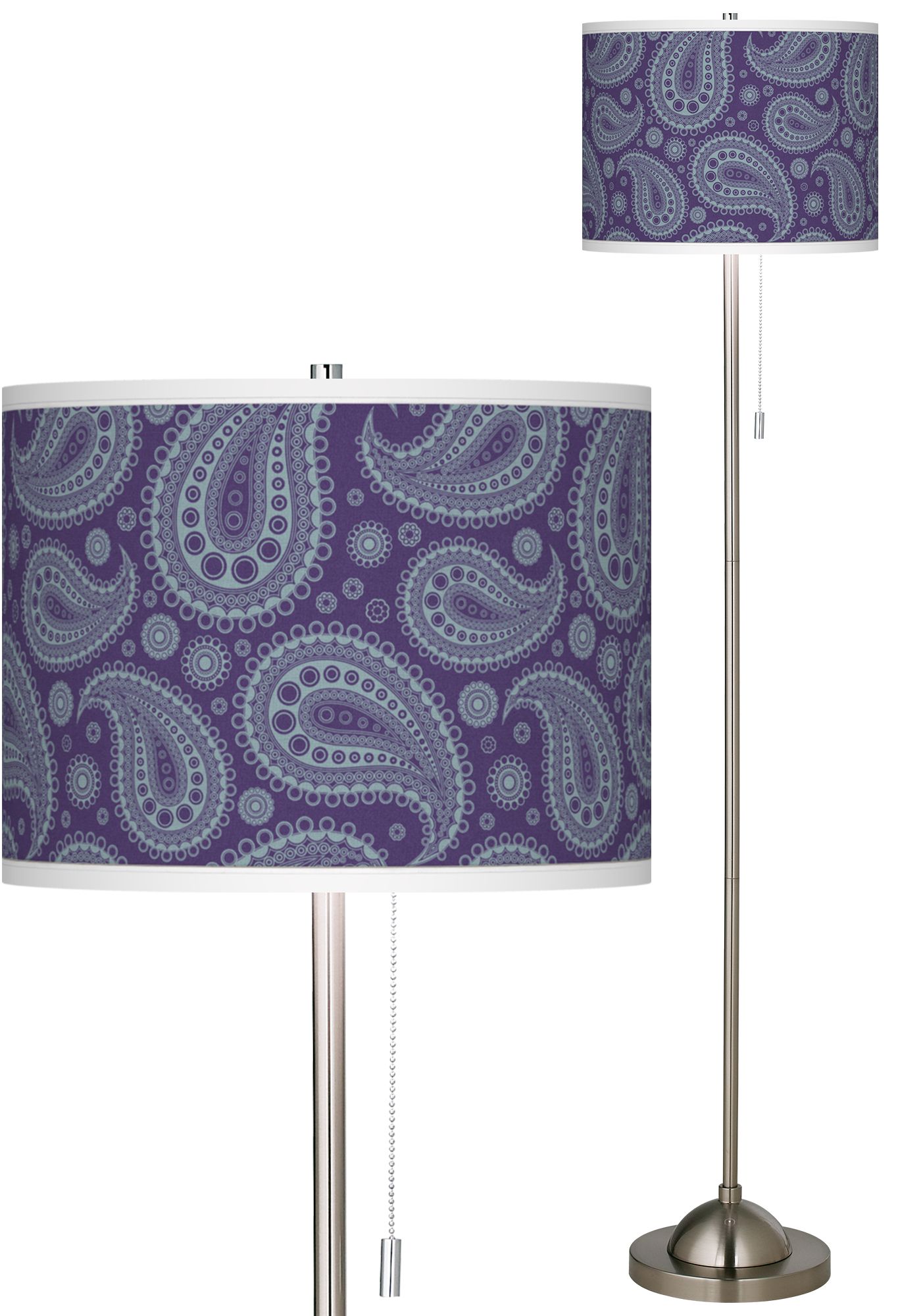Purple Paisley Linen Brushed Nickel Floor Lamp