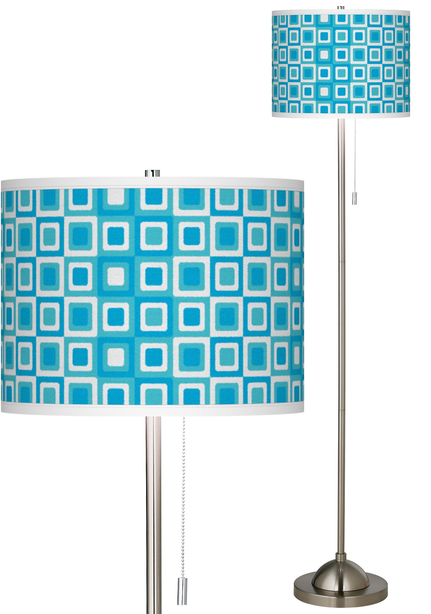 Blue Boxes Linen Giclee  Contemporary Floor Lamp