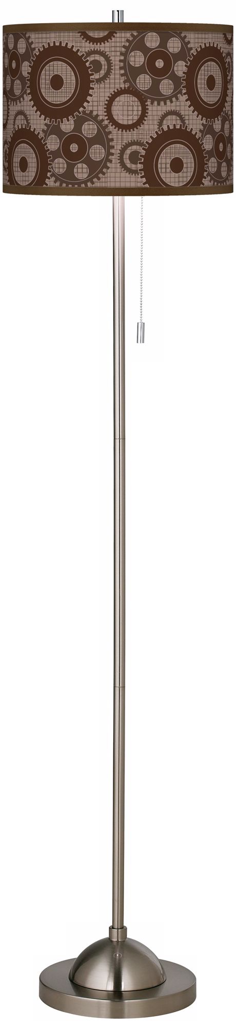 Industrial Gears Brushed Nickel Pull Chain Floor Lamp