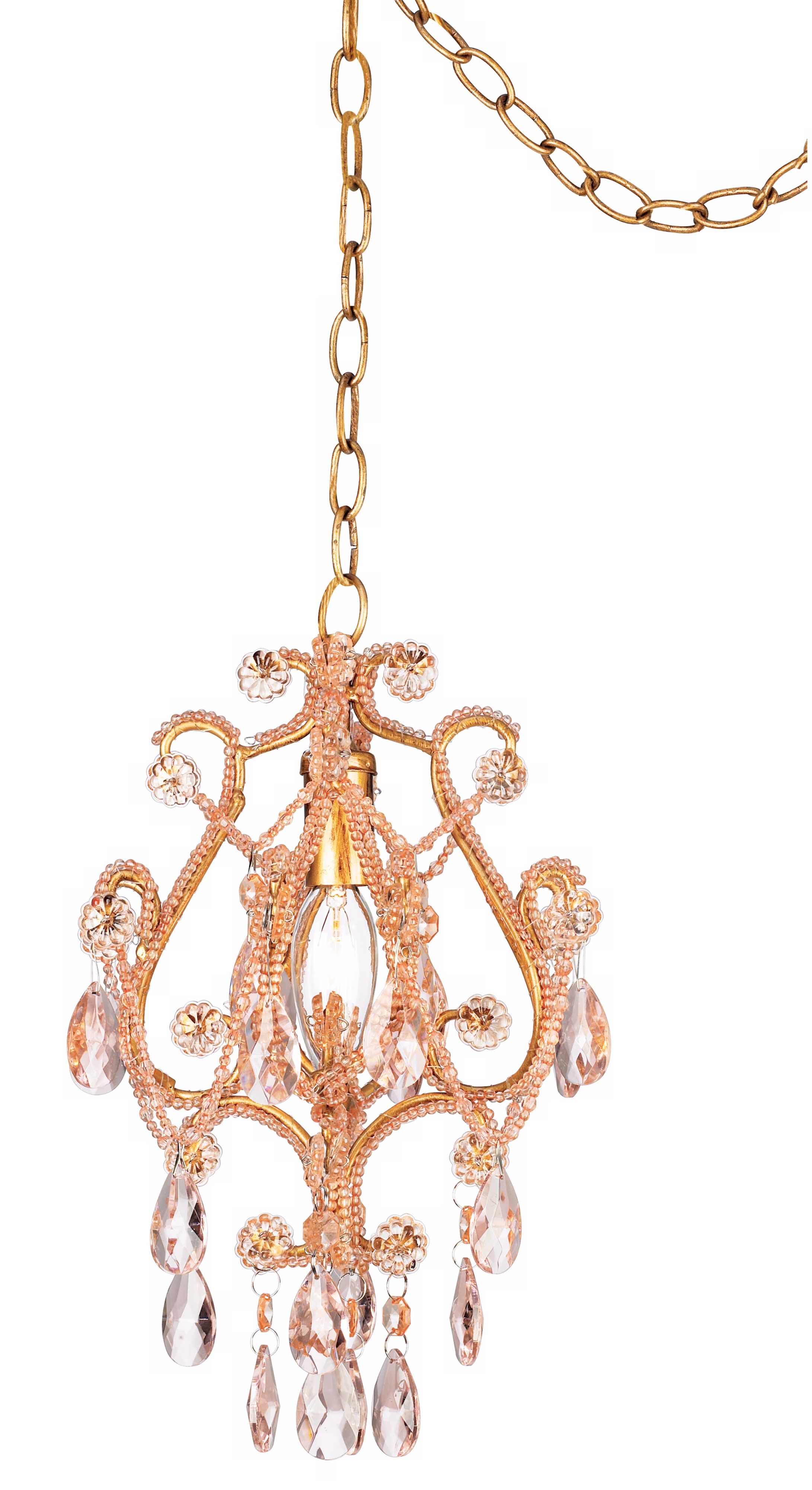 Pink and Clear Glass Swag Style Mini Chandelier