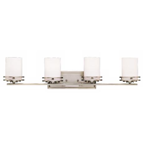 Brushed Nickel Bathroom Lighting on Brushed Nickel Finish  Satin Etched Cased Opal Glass  Takes Four 100