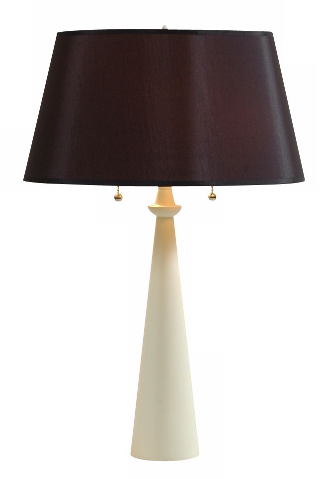 Lights Up!  Dasan Ivory Finish Table Lamp Black Silk Shade