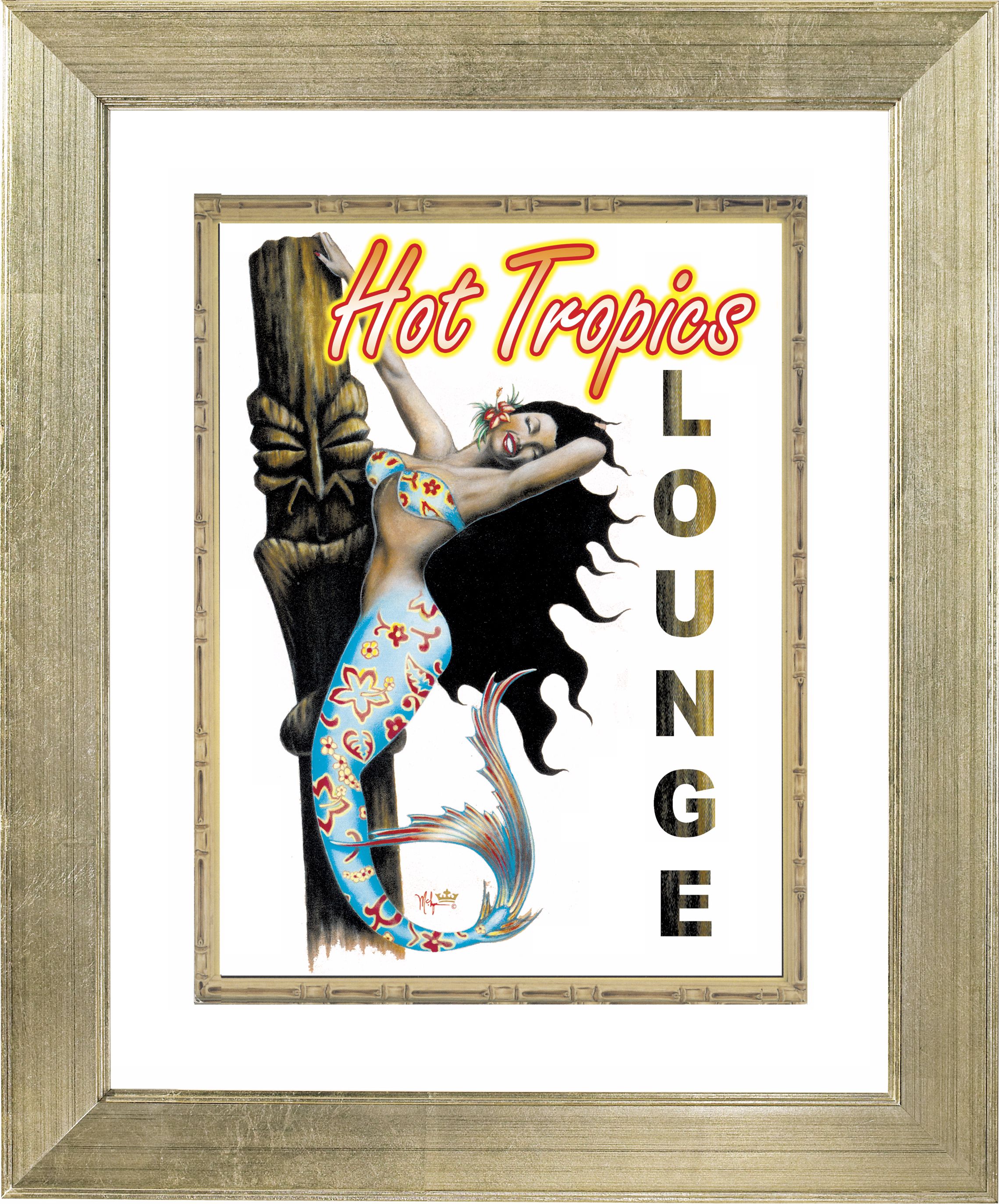 Hot Tropical Mermaid Silver Frame Giclee 24" High Wall Art