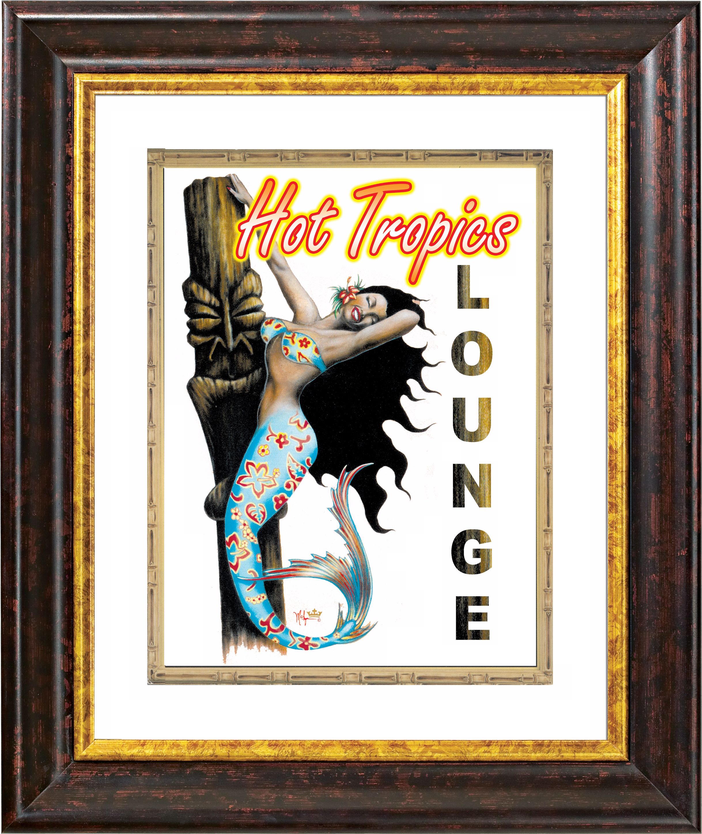 Hot Tropical Mermaid Copper Bronze Frame Giclee Wall Art