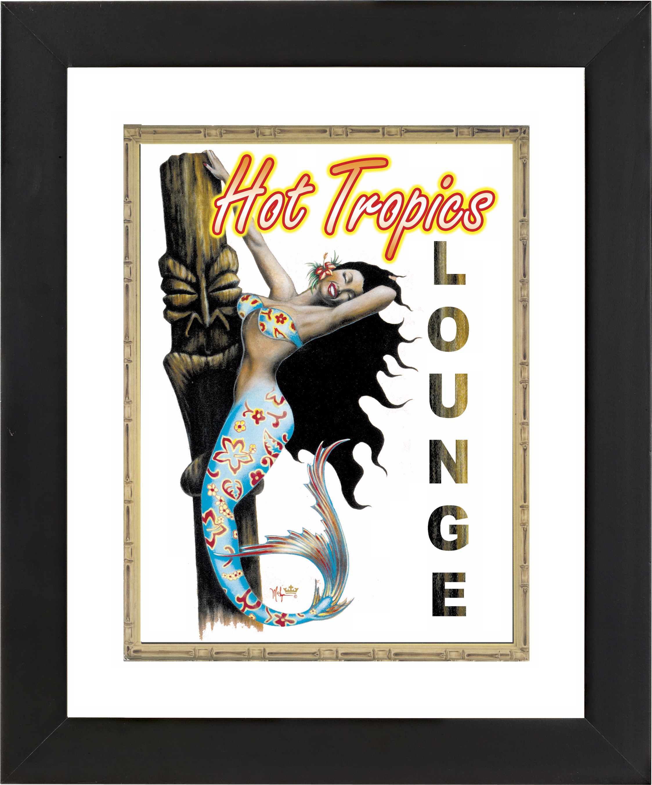 Hot Tropical Mermaid Black Frame 23 1/4" High Wall Art